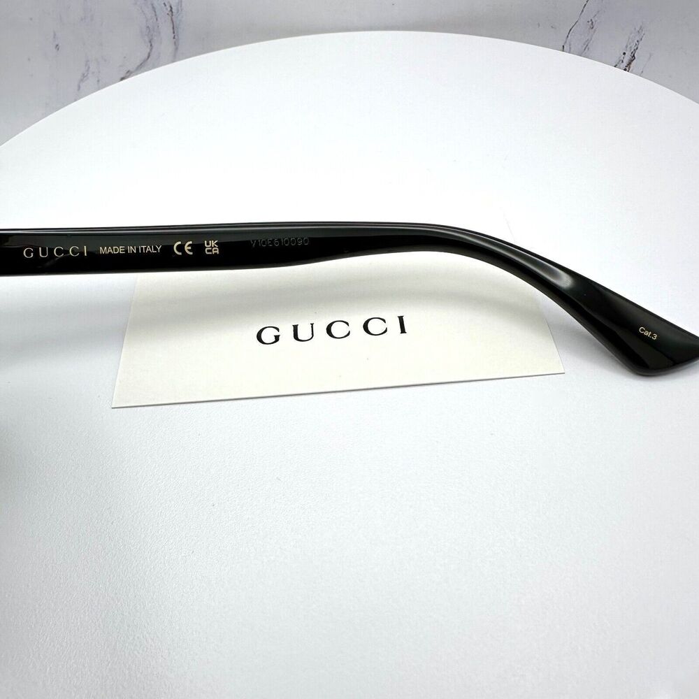 New Gucci Sunglasses Black Acetate Round Gold Metal GG Logo Italy Authentic - Picture 7 of 16